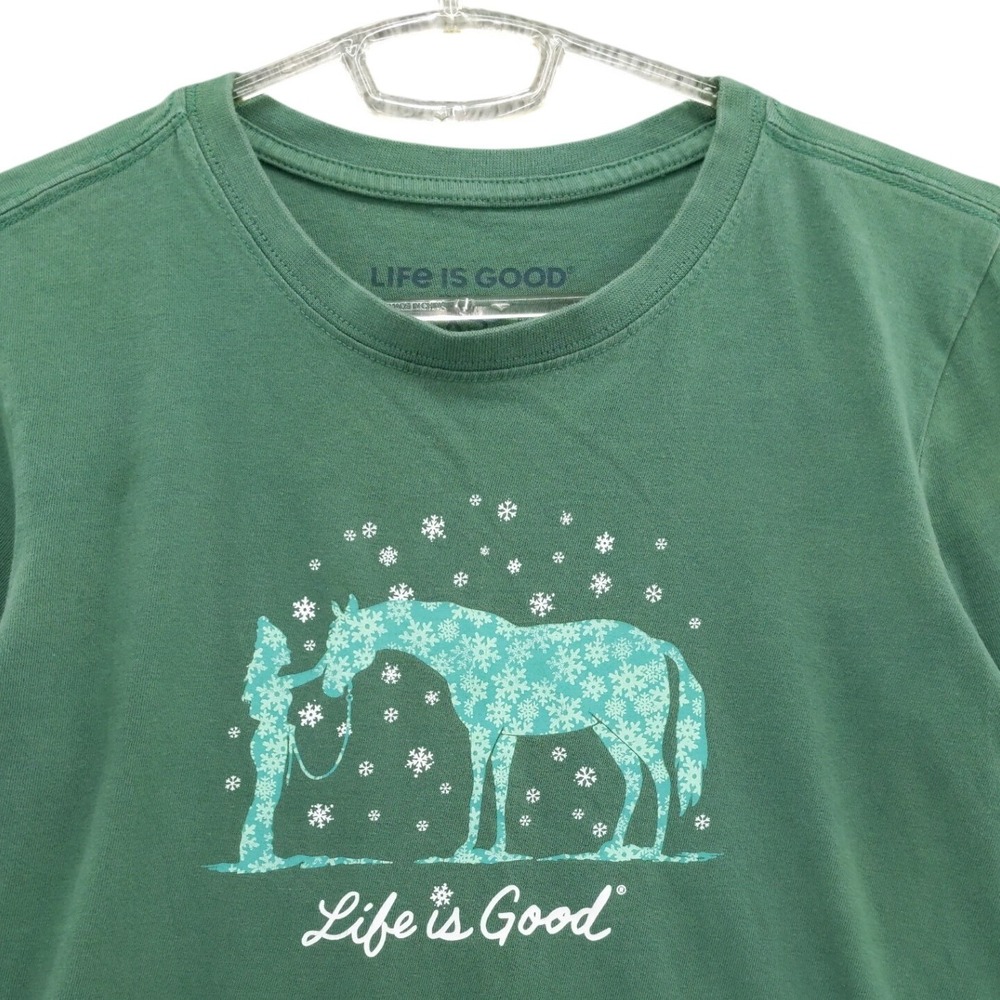 Life is Good XS‎ Crusher Long Sleeve T-Shirt Winter Horse Lover Green